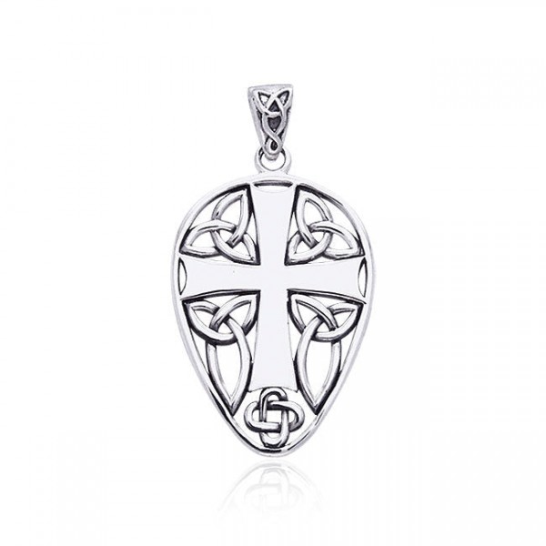 Celtic Knotwork Cross Shield Silver Pendant
