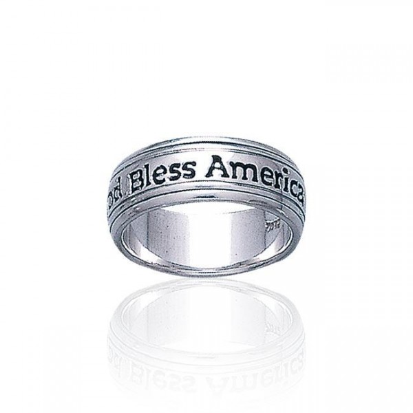 God Bless America Silver Band Ring