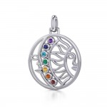 Sun and Moon Silver Pendant with Chakra Gemstone