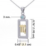 Scorpio Zodiac Sign Silver and Gold Pendant with Blue Topaz and Chain Jewelry Set