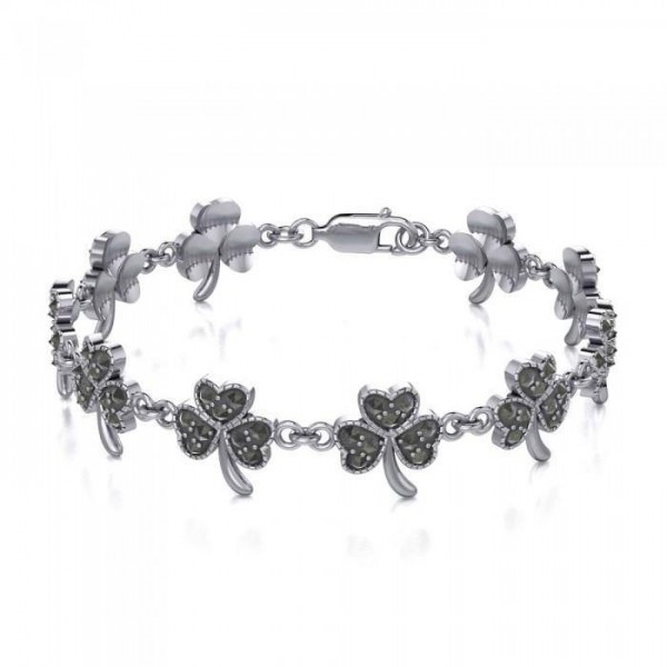 Irish special in Marcasite Shamrock ~ Sterling Silver Jewelry Link bracelet
