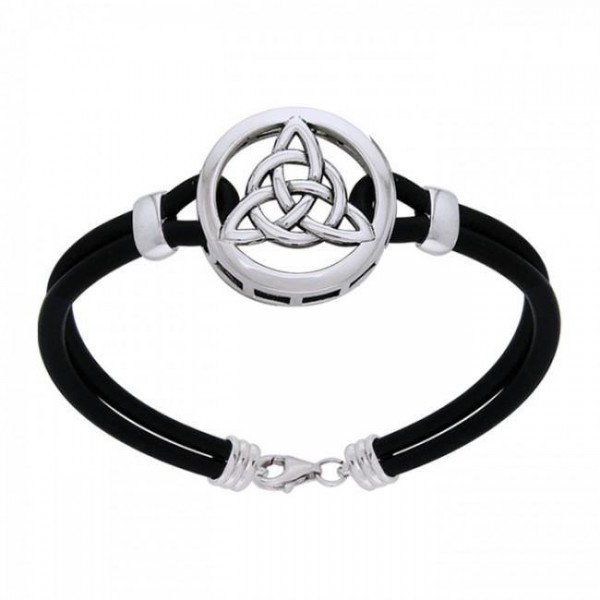 Vous êtes guidé par lifebs triplicities ~ Celtic Knotwork Trinity Sterling Silver Bracelet avec cordon en cuir noir fin