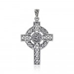 Celtic Cross with Middle Triskele Silver Pendant