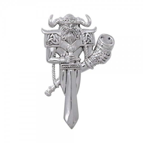 Viking God Heimdal Silver Pendant with Gemstone