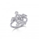 One meaningful step at a time Silver Sea Turtle Floral Filigree Ring
