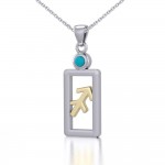 Signe du zodiaque du Sagittaire Pendentif en argent et or avec turquoise et chaîne de bijoux