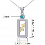 Sagittarius Zodiac Sign Silver and Gold Pendant with Turquoise and Chain Jewelry Set