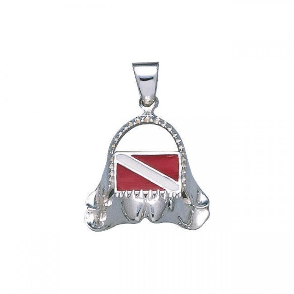 Shark Jaw with Dive Flag Silver Pendant