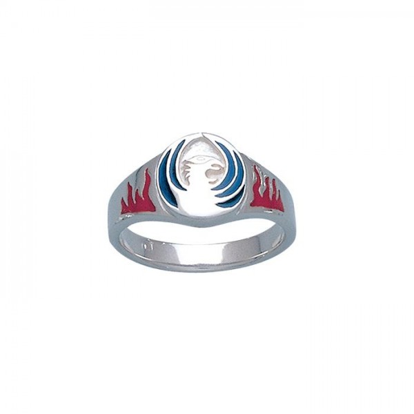 Enameled Phoenix Silver Ring