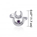 Double Crescent Moon Silver Wrap Ring with Gemstone