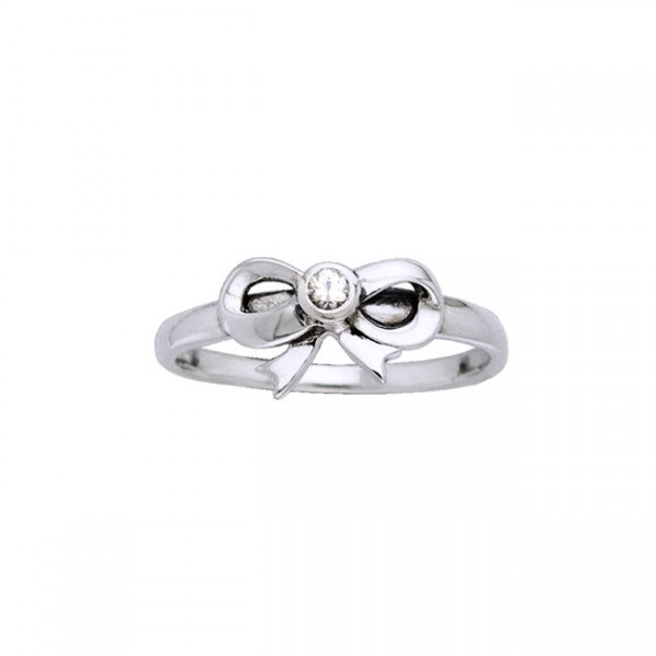 Ribbon Silver Ring with Gemstone