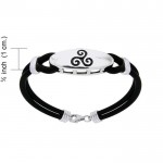 A balance of the mind, body, and spirit ~ Sterling Silver Celtic Triquetra Leather Cord Bracelet