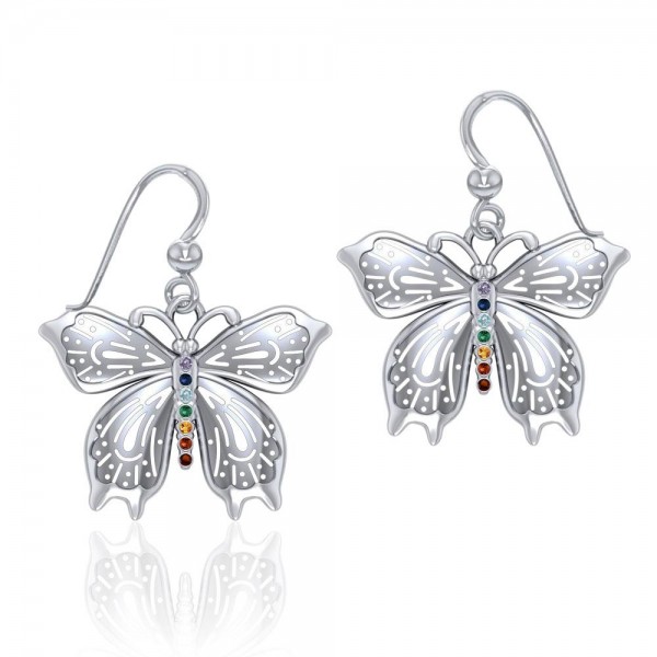Spiritual Butterfly Silver Earrings with Chakra Gemstone