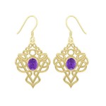 True Celtic pride ~ Sterling Solid Gold Jewelry Scottish Thistle Hook Earrings with a Sparkling Gemstone