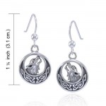 Celtic Crescent Moon Wolf Silver Earrings