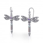 Spiritual Dragonfly Silver Earrings with Chakra Gemstone