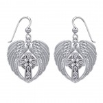 Feel the Tranquil in Angels Wings Sterling Silver Earrings with Celtic Cross