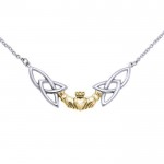 Celtic Trinity Knot Claddagh Silver and Gold Necklace
