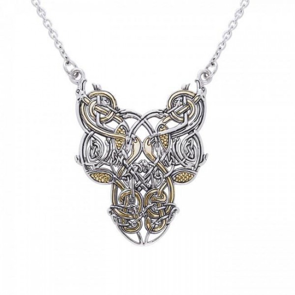 Celtic Knot Bird Gold Accent Silver Necklace