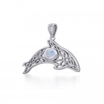 A gift of solitude ~ Sterling Silver Celtic Whale  Pendant with Gem