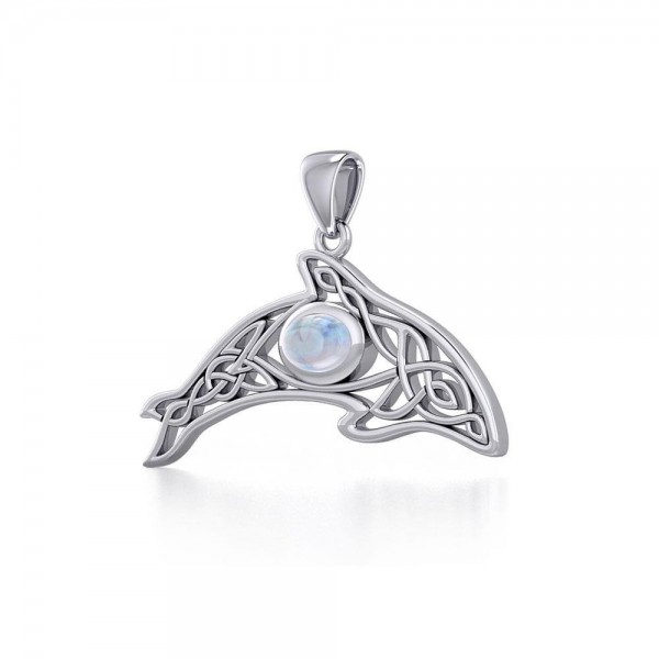 A gift of solitude ~ Sterling Silver Celtic Whale  Pendant with Gem