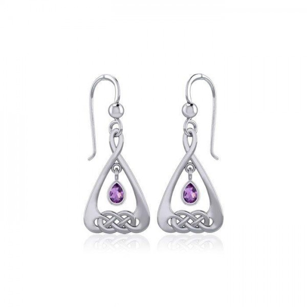 Celtic Knot Silver Earrings  with Dangling Gemstone