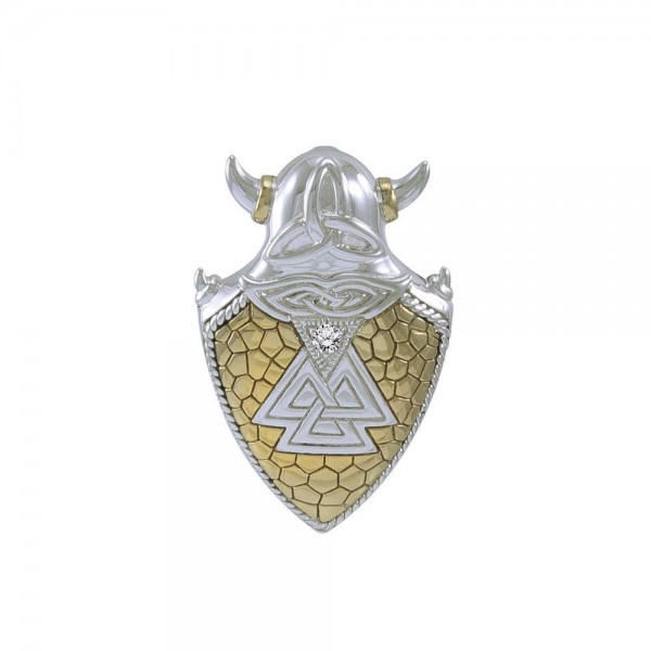 Viking Valknut Shield Argent et Or Vermeil Pendentif