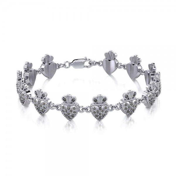 Silver Heart with Marcasite Link Bracelet