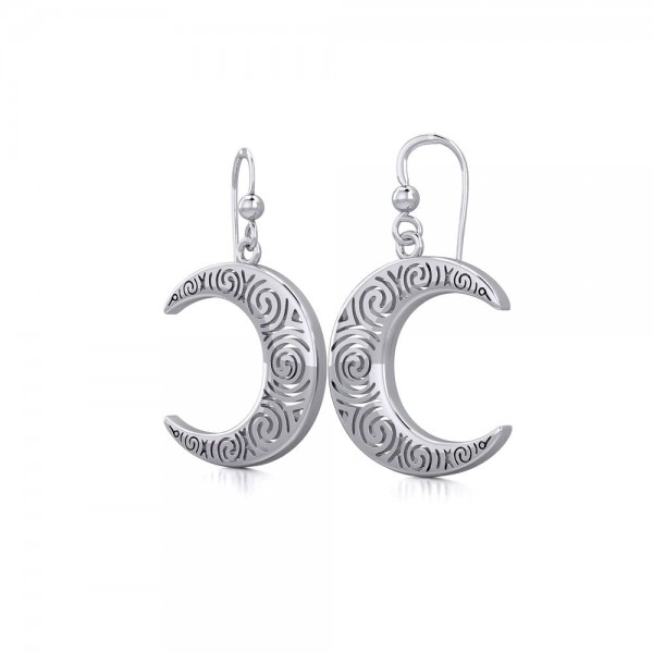 Spiral Crescent Moon Sterling Silver Earrings