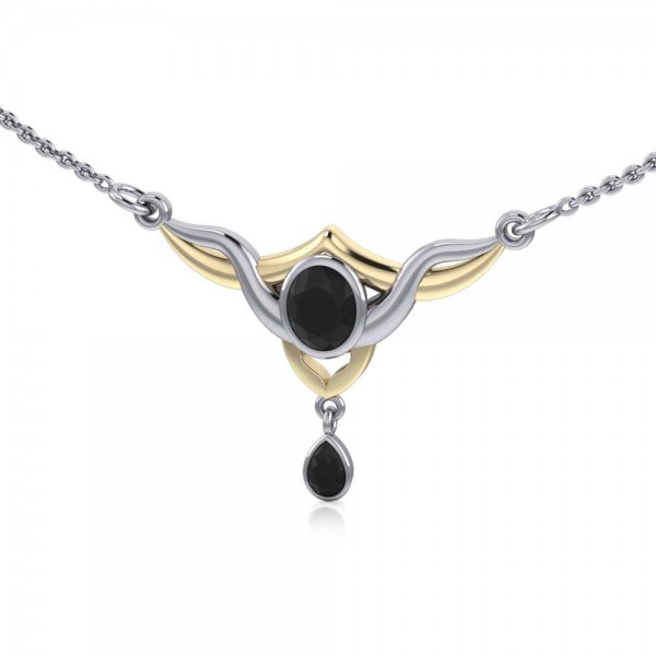 Black Magic Art Deco Triangle Silver & Gold Necklace