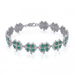 Lucky Gemstones Four Leaf Clover Silver Link Bracelet