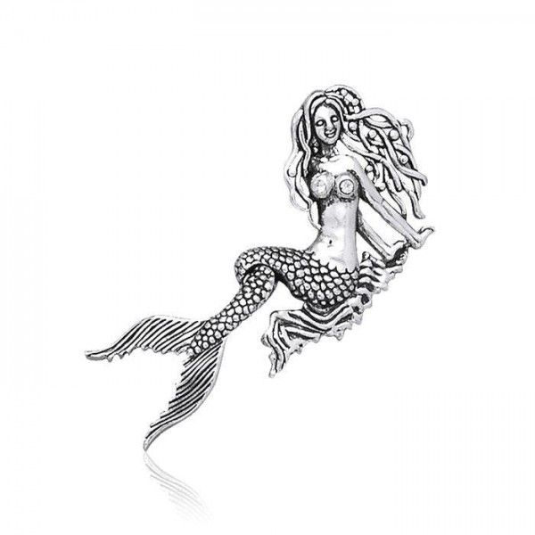 Movable Mermaid Silver Pendant with Gemstone