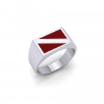 Red and White Dive Flag Silver Ring