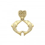 Celtic Double Dolphins with Celtic Heart Bale Solid Gold Pendant