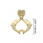Celtic Double Dolphins with Celtic Heart Bale Solid Gold Pendant