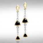 Black Magic Hanging Triangles Silver & Gold Earrings