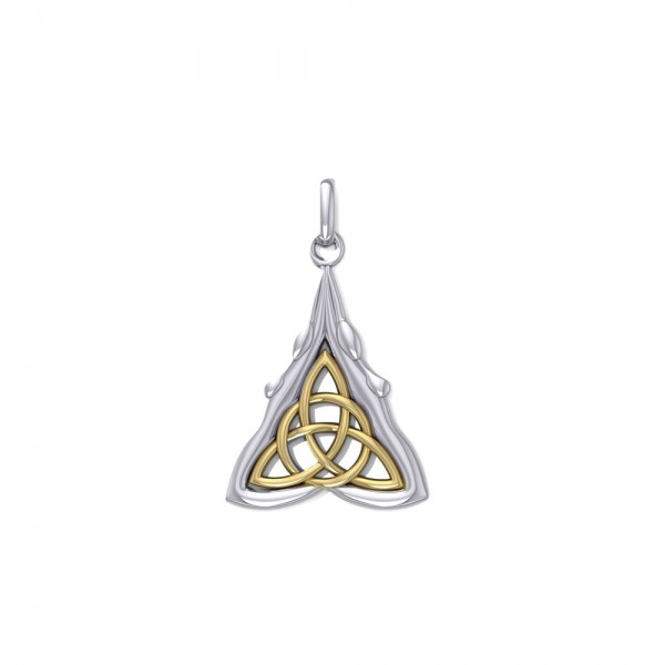 Everlasting divinity ~ Sterling Silver Danu Goddess Triquetra Pendant with 14k Gold accent
