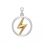 Zeus God Lightning Bolt Silver and Gold Large Pendant