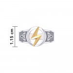 Zeus God Lightning Bolt with Celtic Trinity Knot Silver and Gold Ring