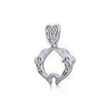 Celtic Double Dolphins with Celtic Heart Bale Silver Pendant