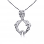 Celtic Double Dolphins with Celtic Heart Bale Silver Pendant