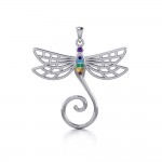 Dragonfly Silver Charm Holder Pendant with Chakra Gemstone