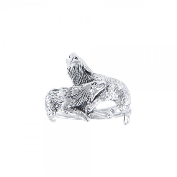 Wolf Pair Silver Ring