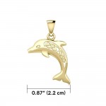 Large Celtic Joyful Dolphin Solid Gold Pendant
