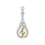 Zeus God Lightning Bolt avec nœud de trinité celtique en argent et pendentif en or