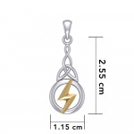 Zeus God Lightning Bolt with Celtic Trinity Knot Silver and Gold Pendant