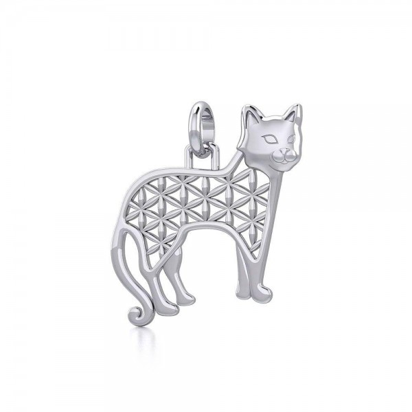 Flower of Life Cat Silver Pendant