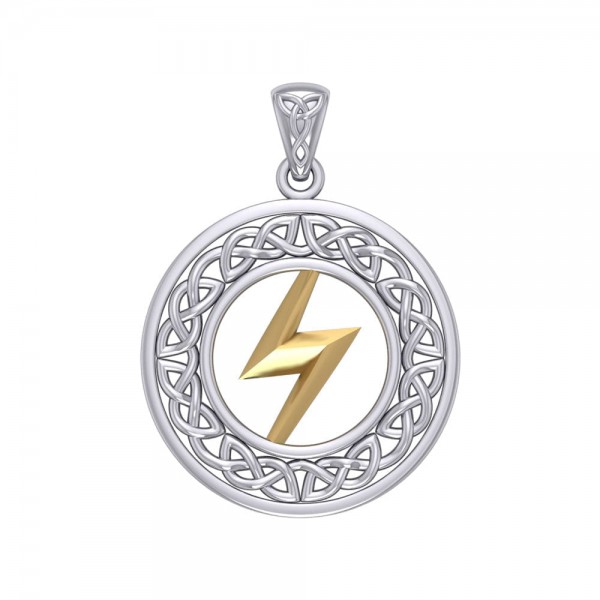 Zeus God Lightning Bolt with Celtic Knot Silver and Gold Pendant