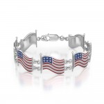 Silver American Flag with Enamel Link Bracelet