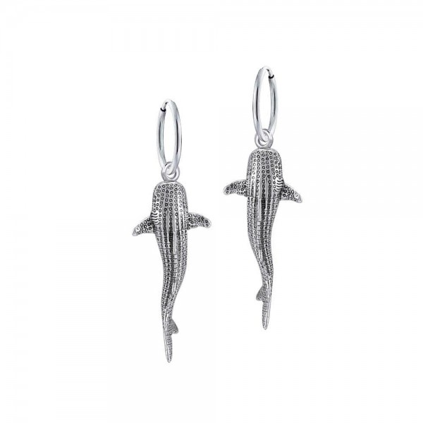 Small Whale Shark Silver Hoop Earrings